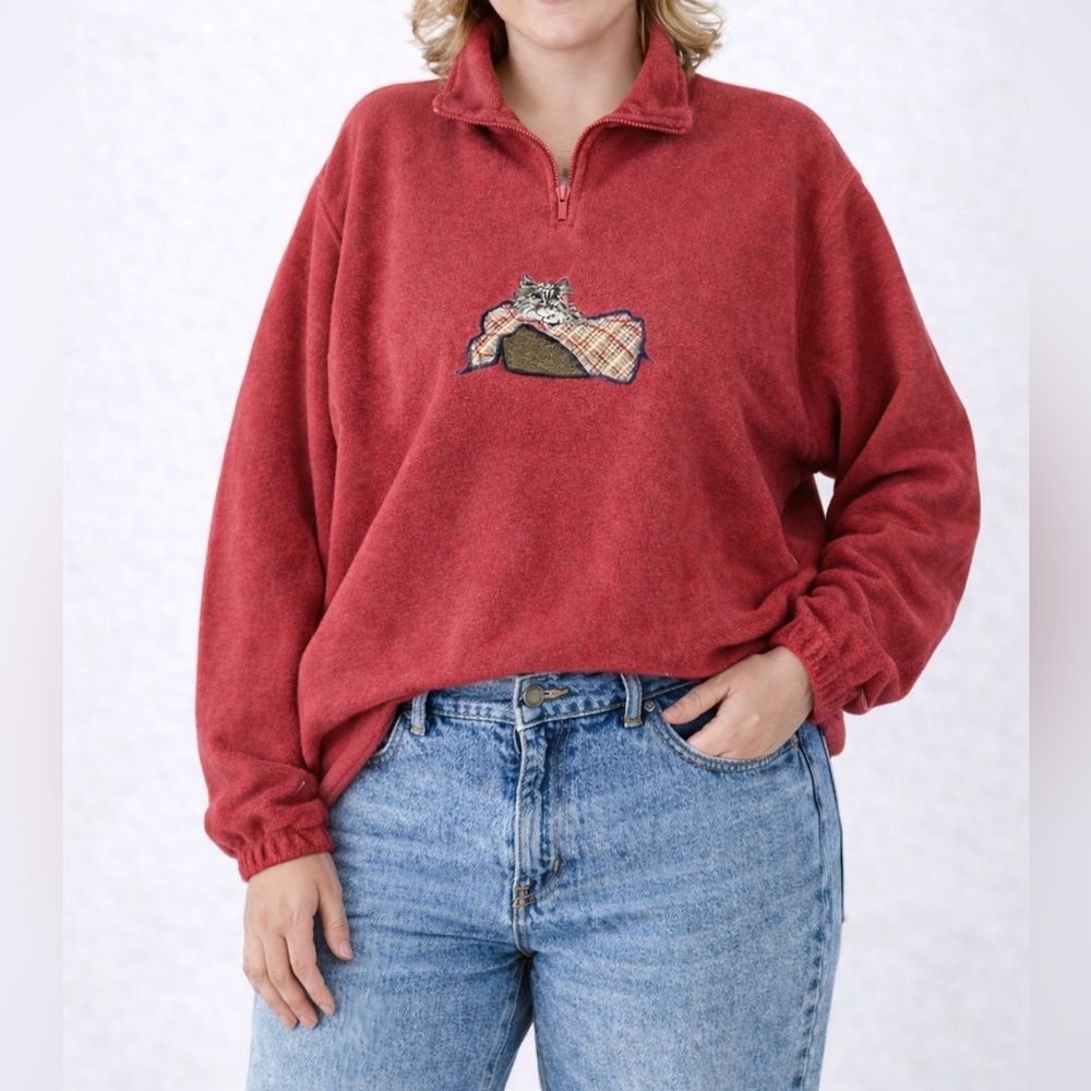 Vintage Northern Reflections quarter zip fleece with cat‎ size L